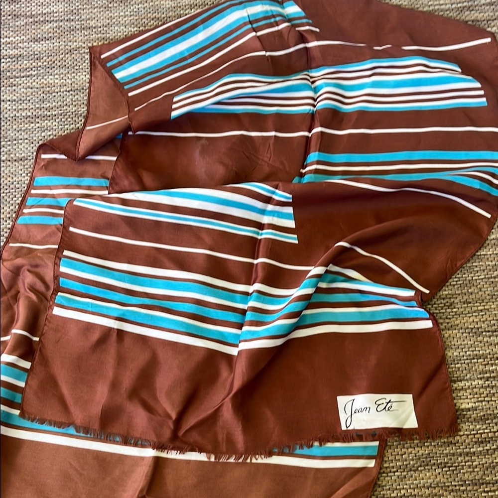 Vintage Jean Eté Brown and Blue Striped Scarf.